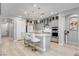 Modern kitchen with gray cabinets, island with seating, and stainless steel appliances at 2391 Dalewood Ave, North Las Vegas, NV 89086
