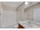 Clean bathroom with a bathtub, shower, and updated vanity at 366 Ambitious St, Henderson, NV 89011