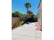 View of the backyard featuring a concrete pad, block wall, and shrubbery at 5048 Orchid Springs St, Las Vegas, NV 89148