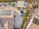 Overhead view of house, driveway, solar panels and pergola at 8229 Flowing Rapids Ct, Las Vegas, NV 89131