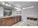 Spa-like bathroom with double vanity and walk-in shower at 5957 Pillar Rock Ave, Las Vegas, NV 89139