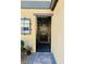 Close-up of a modern front door with a decorative security screen and tiled entryway at 647 Wounded Star Ave, Las Vegas, NV 89178