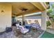 Covered patio featuring a ceiling fan and plenty of room to entertain at 480 Heritage Bridge Ave, Henderson, NV 89011