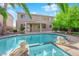 Relaxing pool and spa with decorative lions at 1326 Summer Dawn Ave, Henderson, NV 89014