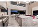 Modern kitchen with view of pool and backyard at 37 Reflection Shores Ln, Henderson, NV 89011