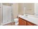 Clean bathroom with shower stall and updated vanity at 3817 Bella Legato Ave, North Las Vegas, NV 89081