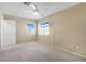 Bright bedroom with window, closet and ceiling fan at 3817 Bella Legato Ave, North Las Vegas, NV 89081