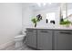 Modern bathroom with gray vanity, white sink, and contemporary fixtures at 9542 Gainey Ranch Ave, Las Vegas, NV 89147