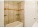 Clean bathroom with tub and tiled walls at 3017 Saint George St # B, North Las Vegas, NV 89030