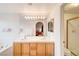 Double vanity bathroom with a large mirror and separate shower at 408 Matecumbe Way, Boulder City, NV 89005