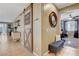 Entryway with a sliding barn door and bench at 5805 Vibrant Violet Ct, Las Vegas, NV 89130