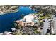 Aerial view showing lakefront community clubhouse and beach access at 7608 Sea Wind Dr, Las Vegas, NV 89128