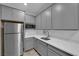 Small basement kitchen with gray cabinets and stainless steel appliances at 1606 Dire Wolf Ave, North Las Vegas, NV 89084