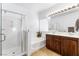 Bathroom with a soaking tub, shower, and double vanity at 3920 Red Trumpet Ct, North Las Vegas, NV 89081