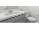 Modern bathroom featuring a gray vanity with white countertop, sink, and toilet at 4540 S Pienza Ct, Pahrump, NV 89061