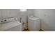 Functional laundry room featuring a washer, dryer, and storage shelves at 9204 Weeping Hollow Ave, Las Vegas, NV 89178