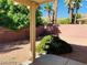 Small backyard with covered patio and desert landscaping at 43 Pangloss St, Henderson, NV 89002