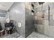 Bathroom with walk-in shower and dark slate tile at 672 Los Feliz St, Las Vegas, NV 89110