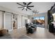 Comfortable living room with sliding barn doors and a relaxing atmosphere at 6833 Desert Crimson St, Las Vegas, NV 89148