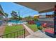 Inviting backyard oasis with a sparkling pool and grassy area at 821 Mar Jay Ct, Las Vegas, NV 89107