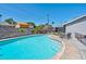 Relaxing kidney shaped pool with patio furniture and landscaping at 821 Mar Jay Ct, Las Vegas, NV 89107