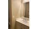 Neutral bathroom featuring a single sink vanity and large framed mirror at 12243 Pacific Cruise Ave, Las Vegas, NV 89138