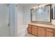 Bright bathroom featuring a shower, soaking tub, and vanity with granite countertop at 1701 King James St # 101, Las Vegas, NV 89144