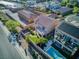 Aerial view of house, backyard, and pool; located in a quiet residential neighborhood at 25 Via Corvina, Henderson, NV 89011