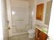Clean bathroom with shower, toilet and vanity at 3748 Skyline St, Logandale, NV 89021