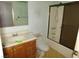 Clean bathroom with shower, toilet, and vanity at 3748 Skyline St, Logandale, NV 89021