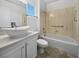 Bathroom with a modern vessel sink and shower/tub combo at 8509 Goodhaven Dr, Las Vegas, NV 89134