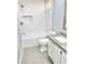 Updated bathroom with a modern vanity, bathtub, and stylish tile at 9701 Ann Arbor Ln, Las Vegas, NV 89134