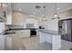 Modern kitchen with white cabinets, island, and stainless steel appliances at 10306 Coastline Creek Ct, Las Vegas, NV 89141