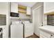 Convenient laundry area with washer, dryer, and overhead shelving at 1641 Stewart Ave, Las Vegas, NV 89101