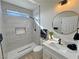Updated bathroom with tiled shower, modern sink, and vanity at 2560 Tahachapi Ave, Pahrump, NV 89048