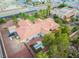 Aerial view of house with a large backyard, shed, and nicely landscaped gardens at 274 Doobie Ave, Las Vegas, NV 89183