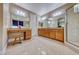 Elegant bathroom with double vanity, large mirror, and a separate shower at 70 Portezza Dr, Henderson, NV 89011