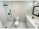 Updated bathroom with walk-in shower, double vanity, and modern fixtures at 2604 Yardley St, Las Vegas, NV 89102