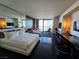 Bright bedroom with a king-size bed and city views at 4381 W Flamingo Rd # 2116, Las Vegas, NV 89103