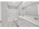 Clean bathroom, featuring a shower/tub combo and double vanity at 3494 Brezine Ave, Henderson, NV 89044