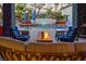 Fire pit and seating area overlooking the pool at 7436 Oak Grove Ave, Las Vegas, NV 89117