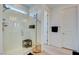 Clean shower with glass enclosure, and built-in shampoo caddy at 859 Benning St, Henderson, NV 89011