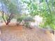 Landscaped backyard with gravel, trees, and wrought iron fence at 8970 College Green St, Las Vegas, NV 89148