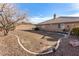 Landscaped backyard with curved grass and rock border at 6781 Southgate St, Pahrump, NV 89061