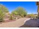 Landscaped backyard with gravel, drought-tolerant plants, and a patio at 1359 Skylight Way, Mesquite, NV 89034