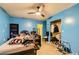 Unfurnished bedroom featuring unfinished floors, ceiling fan, and a closet with clothes at 4214 Bay Cir, Las Vegas, NV 89122