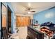 Unfurnished bedroom featuring unfinished floors, ceiling fan, and a closet with wooden door at 4214 Bay Cir, Las Vegas, NV 89122