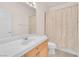 Clean bathroom with single vanity, neutral-toned decor, and a shower/tub at 31 Castle Creek Ct, Las Vegas, NV 89148