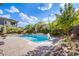 Inviting pool area with spa and landscaping at 351 Elder View Dr, Las Vegas, NV 89138