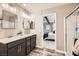 Double vanity bathroom with a walk-in shower at 3615 Bitonto Ln, Henderson, NV 89044